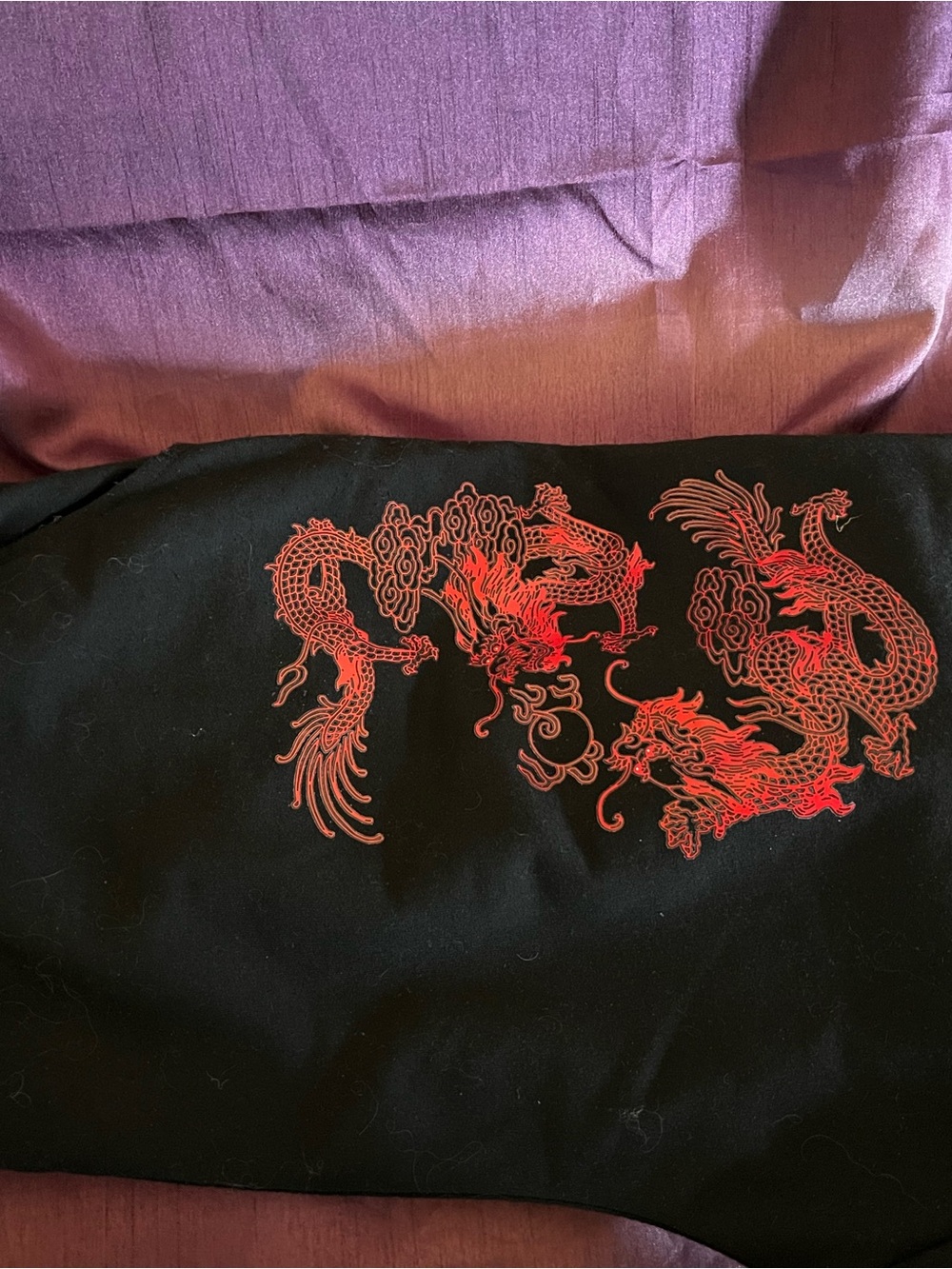 Black jogging pants with Red Embroidered Dragon Detail